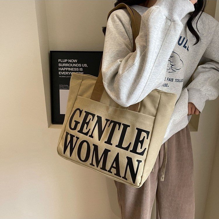Gentle Woman letter printed tote canvas bag 2024 new texture casual classic shoulder bag