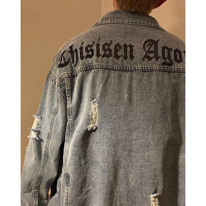 Spring loose ripped denim jacket for boys Korean style work jacket versatile Hong Kong style ins clothes