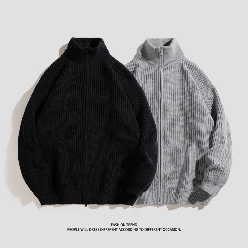 Autumn men's turtleneck zipper cardigan casual sweater striped sweater jacket