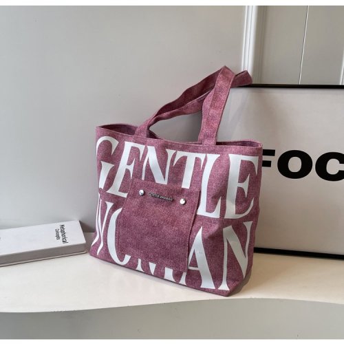 2024 New Single Shoulder Canvas Bag Large Capacity Letters Western Style Student Class Literary Tote Bag Fashion Shopping Bag