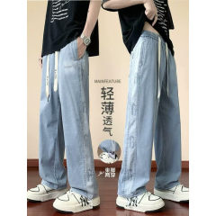 American street washed jeans men's spring and autumn straight-leg loose European and American high street vibe style long pants