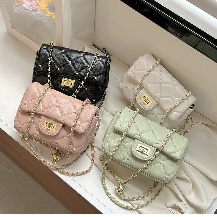 New style bag for women, trendy and fashionable shoulder bag, rhombus small fragrance style, versatile crossbody bag, small golden ball bag for women