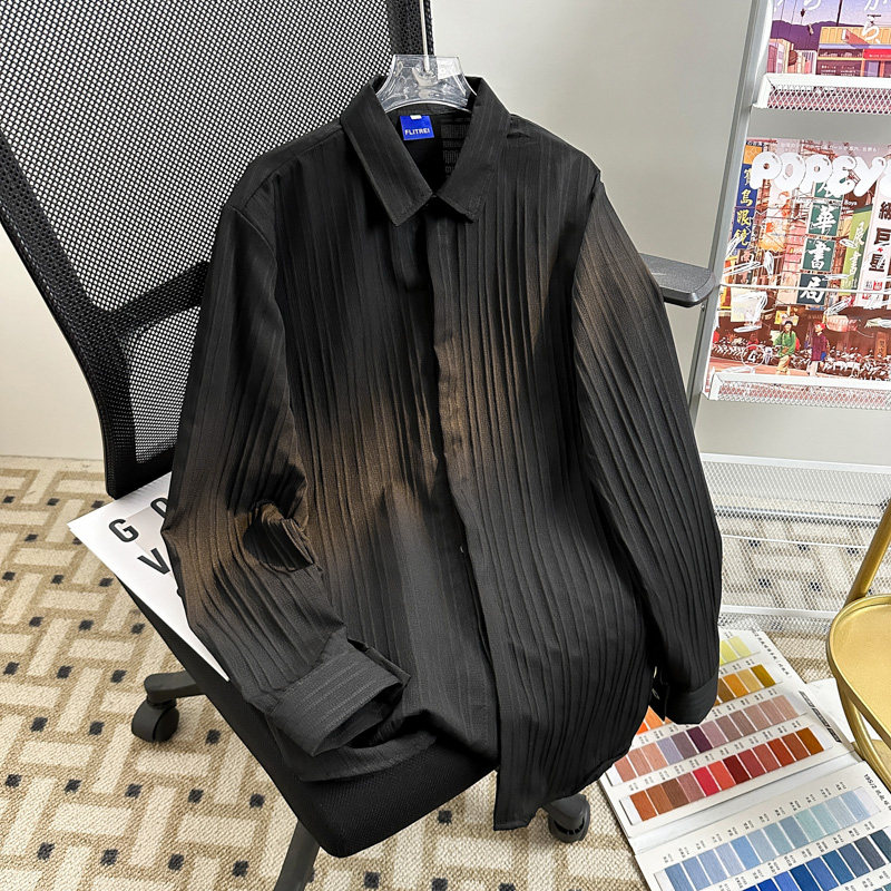 Chinese retro spring stand-up collar long-sleeved shirt men's trendy drape shirt light luxury