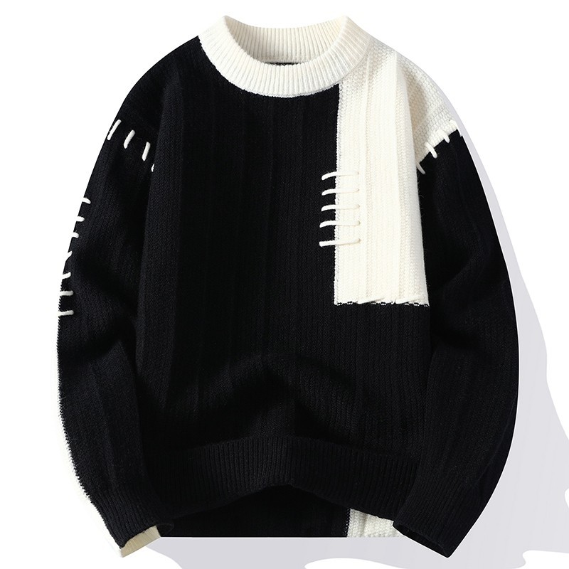 New autumn and winter casual sweaters for men, long-sleeved sweaters, Hong Kong style bottoming shirts, jackets