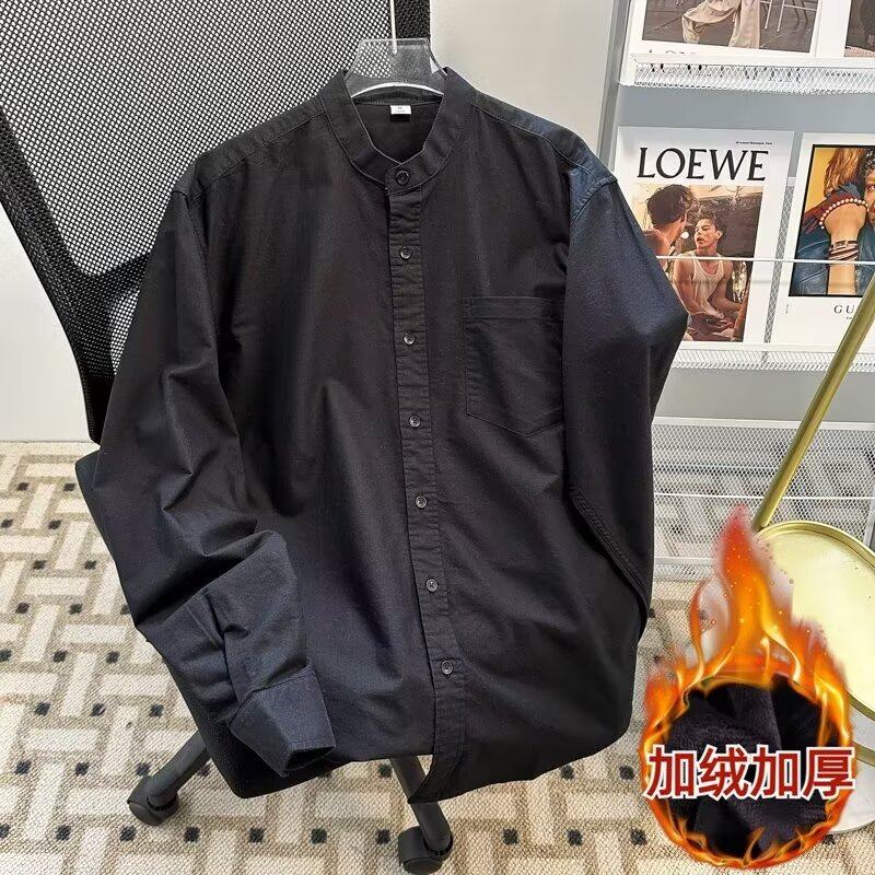 Thickened velvet winter Chinese style men's stand collar shirt new Chinese style Tang suit single breasted warm shirt