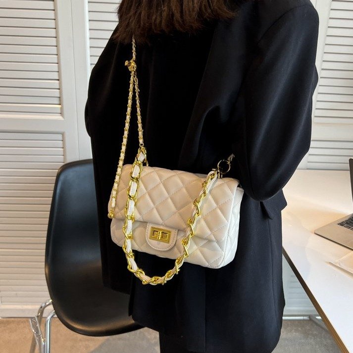 First-layer cowhide bag, cowhide chain, small fragrant fashion rhombus bag, one-shoulder cross-body bag for women, genuine leather small square bag