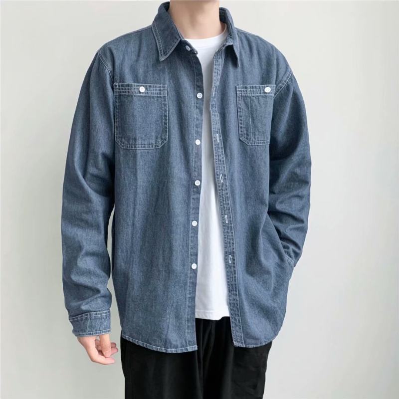 Denim shirt men's long-sleeved Korean style handsome casual shirt spring Hong Kong style versatile casual jacket
