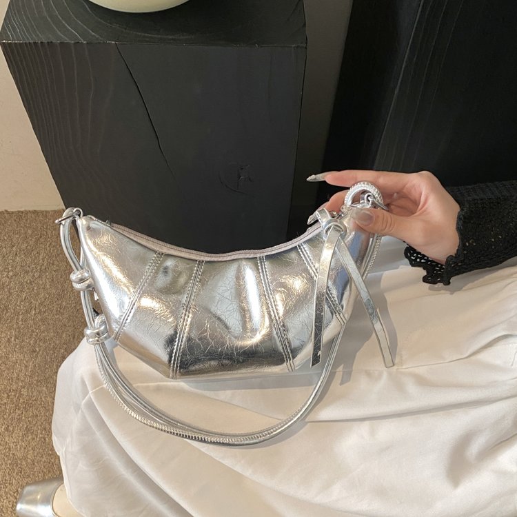 Silver bag for women 2024 new fashion dumpling bag crescent crossbody bag niche high-end shoulder bag croissant bag