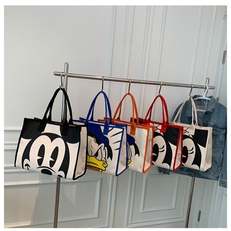 Large-capacity canvas bag for women summer new fashion shoulder bag commuter tote bag cartoon portable