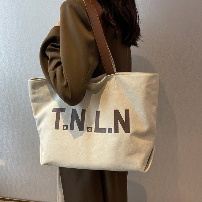 Retro Large Capacity Canvas Tote Bag Women's Bag New Korean Style Fashion Commuting Versatile Hand Bag Shoulder Bag