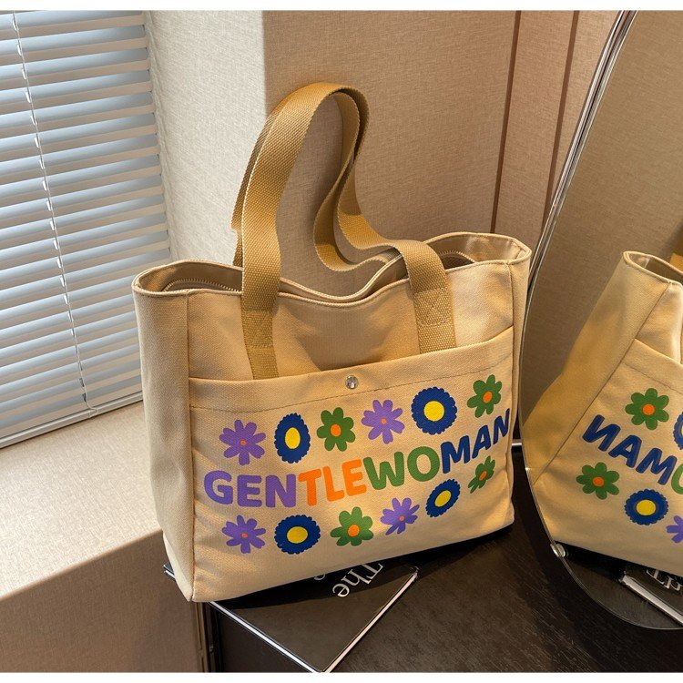 Canvas bag women's 2024 new large-capacity commuter tote bag simple student versatile class shoulder tote bag