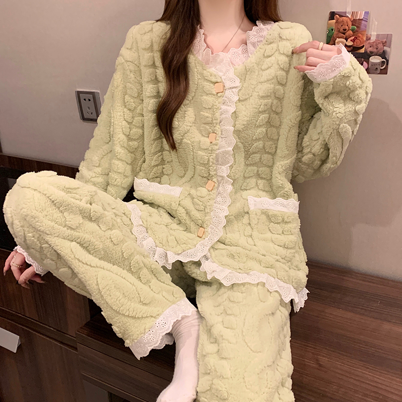Winter new plush pajamas female princess style thickened sweet girl home wear set