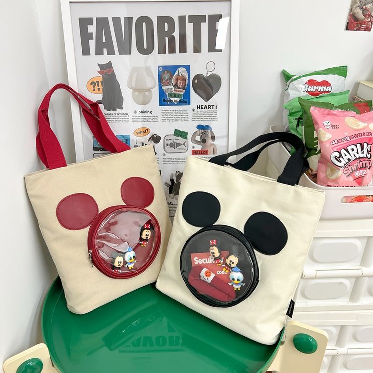 Cute Mickey Hand Tote Korean Fashion Canvas Outdoor Shopping Bag Trendy One Shoulder Diagonal Factory Direct Sale