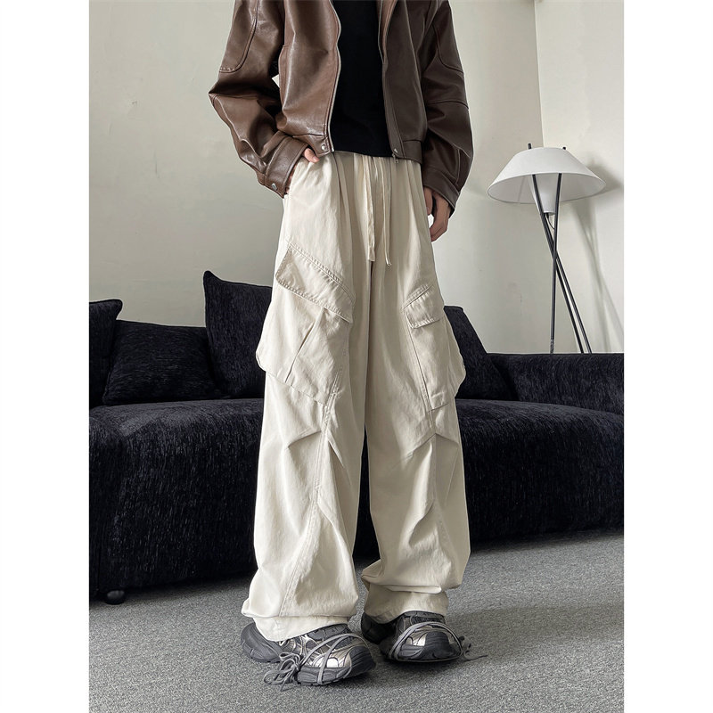 Autumn large pockets loose straight overalls men's trendy handsome personality youth casual pants men