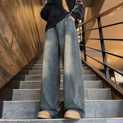 Distressed jeans for men in autumn, American handsome trendy brand, versatile loose straight wide-leg casual pants