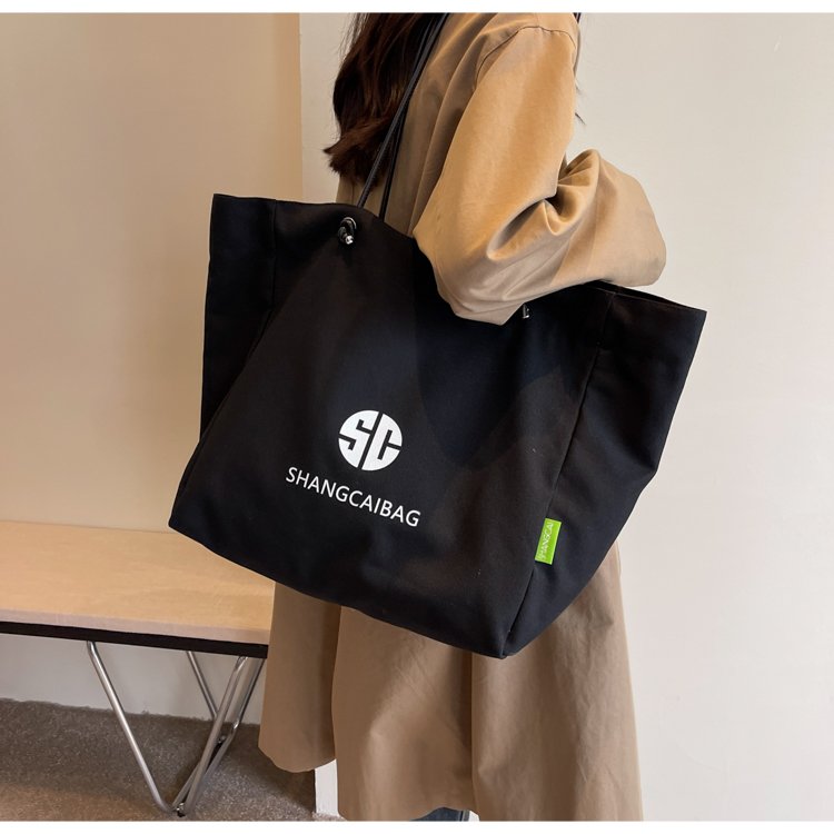 New fashionable simple canvas bag Korean version large capacity printed shoulder bag handbag versatile for women commuting to work