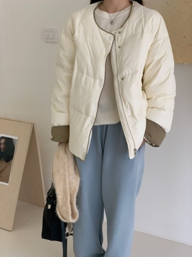 Down jacket for women 2024 winter Korean version contrasting color round neck small man jacket simple loose light warm jacket