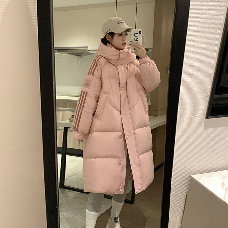 2024 New Down Jacket Women's Mid-Length Versatile Thickened Over-the-Knee Warm White Duck Down Hooded Winter Jacket