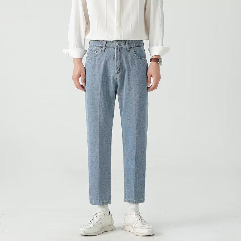 Straight-leg casual pants for men, spring jeans, loose, breathable, ripped, youth sports pants for men