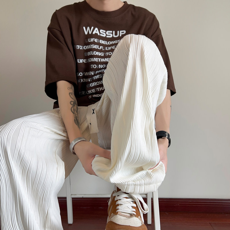 Summer new style ice silk wavy breathable drape loose casual pants