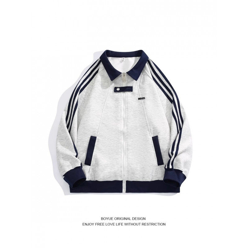 American retro three-stripes trendy brand loose splicing design coat jacket baseball uniform for men