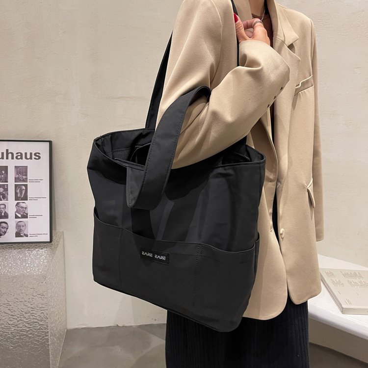 Japanese and Korean simple tote bag solid color versatile handbag student class classic shoulder bag large capacity casual cloth bag