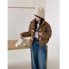 Down jacket for women 2024 new Korean style candy color square wooden buckle small short bread coat loose thickened jacket