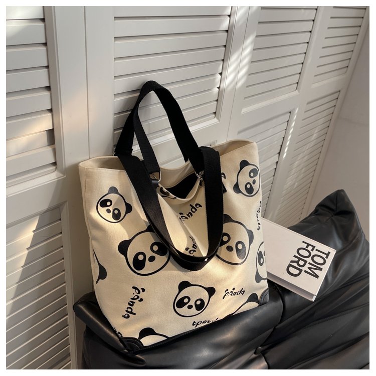 Cute Cartoon Canvas Mummy Shopping Bag Women's New Portable Student Bag Printed Shoulder Canvas Bag