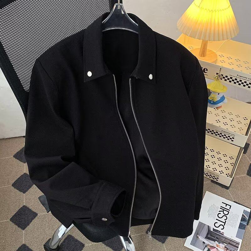Spring and Autumn vibe style short lapel jacket with shoulder pads, handsome and high-end zipper jacket