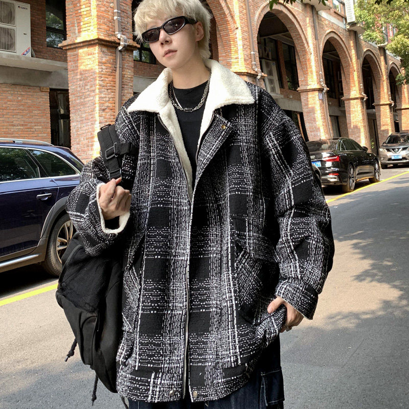 Lamb wool cotton-padded jacket for men, new winter casual jacket, trendy brand cotton-padded jacket