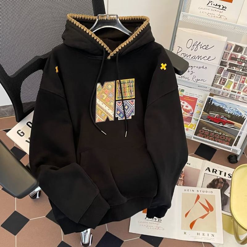 Retro embroidered hooded sweatshirt for men and women in autumn and winter ethnic style design national fashion hoodie tops