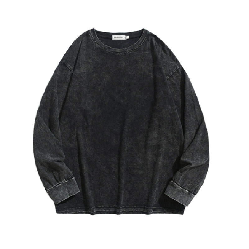 0 Cotton batik washed old retro blank plate unisex long-sleeved round neck sweatshirt