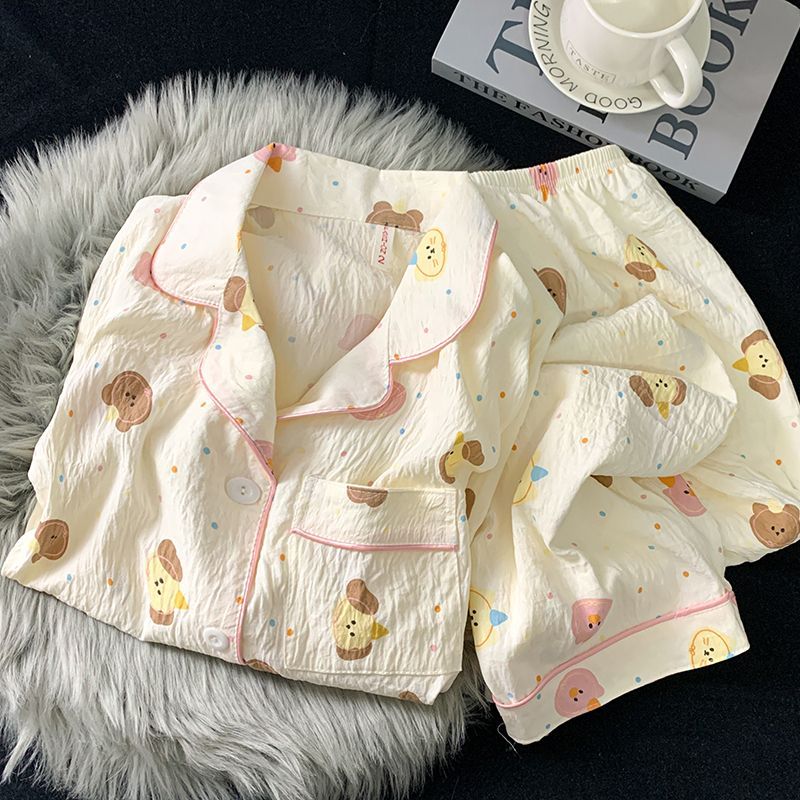 New style cloud cotton pajamas girl sweet ins style cardigan cartoon long sleeves trousers home wear