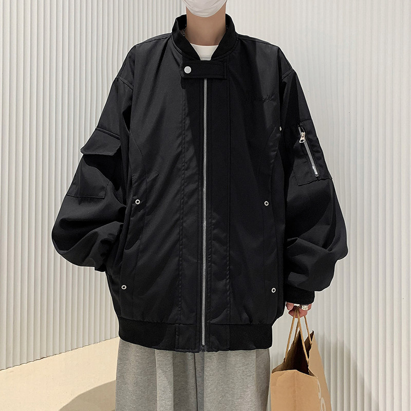 High quality autumn men's stand collar bomber jacket workwear zipper letter embroidered casual jacket