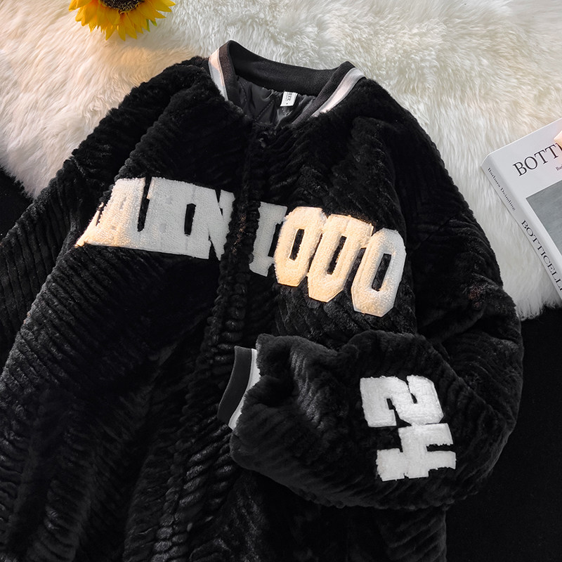 Wool sweater men's Korean style trendy letter embroidery warm 2022 winter new ins loose jacket
