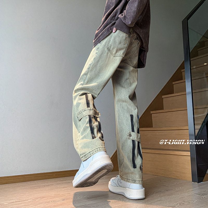 American ins high street niche zipper casual straight jeans