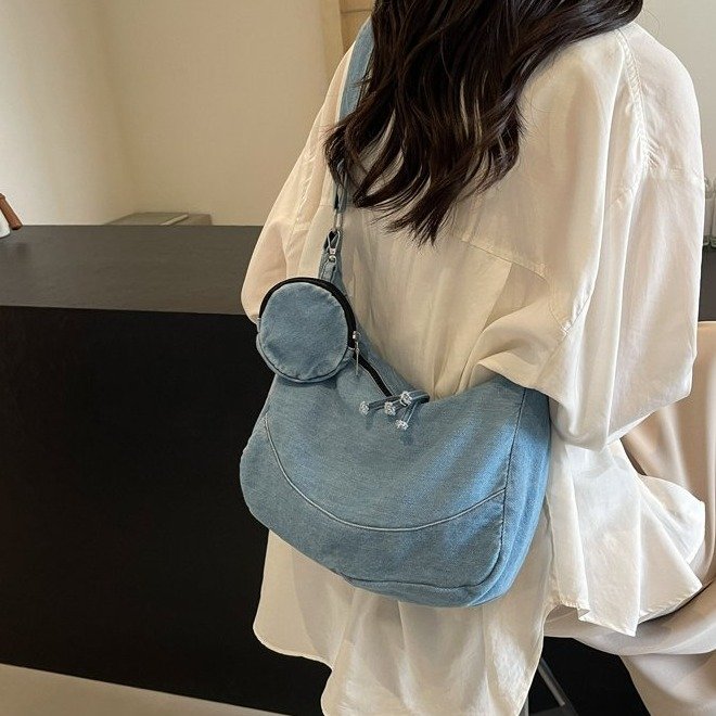 Foreign trade denim dumpling bag women's new simple solid color women's shoulder crossbody bag casual lightweight girl bag