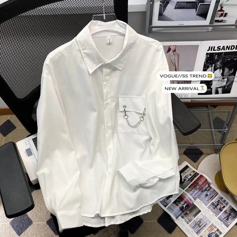 Thin handsome shirt men's long-sleeved Hong Kong style Japanese fashion brand