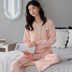 Autumn pull-frame imitation cotton round neck long-sleeved pajamas women's suit casual home wear