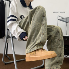 New trendy brand straight casual trousers American retro washed distressed bootcut jeans