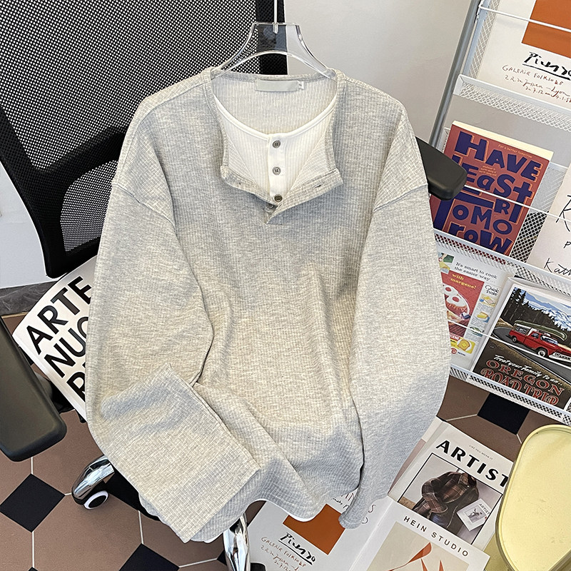 Autumn and winter two-piece sweatshirts for men, Korean version, new round neck loose tops, chic Hong Kong style trend