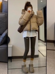 Short women's winter Korean fashion new high-waisted thickened hooded loose bread coat for small people
