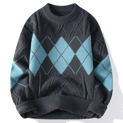 Autumn round neck sweater rhombus casual new men's knitted bottoming shirt Korean style versatile top