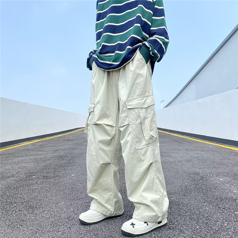 New high street retro overalls men's summer fashion brand loose straight casual pants