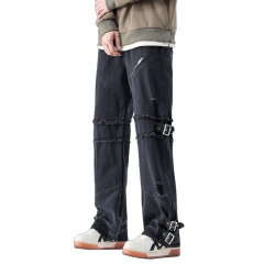 Live broadcast of high-quality men's handsome, versatile and irregular jeans