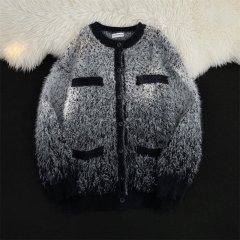 Mink fur jacquard knitted cardigan autumn and winter new style small fragrance lazy casual sweater jacket