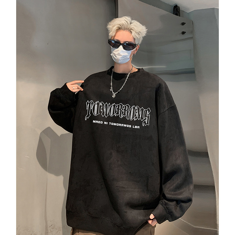 Dewu supply provides video buyer show autumn and winter heavyweight American suede round neck sweatshirt