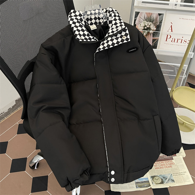 Winter American retro checkerboard youth popular niche versatile simple loose cotton clothing
