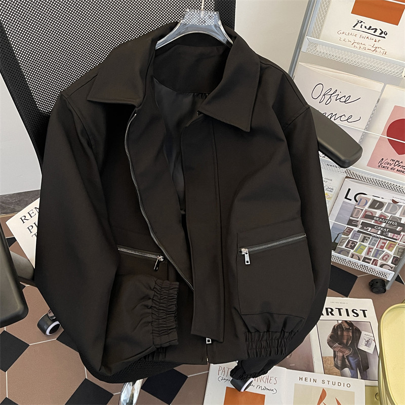 Spring and Autumn Trendy Brand Loose and Versatile Handsome Motorcycle Jacket with Padded Shoulders and Lapels
