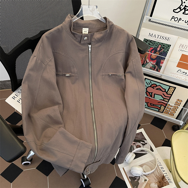 Autumn and winter trendy high-end pure cotton washed canvas double-layer stand-up collar jacket